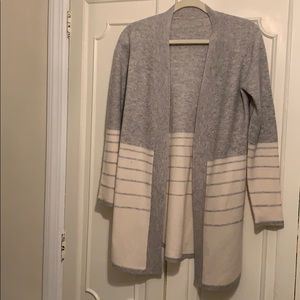 Grey & ivory cashmere long open sweater. XS.